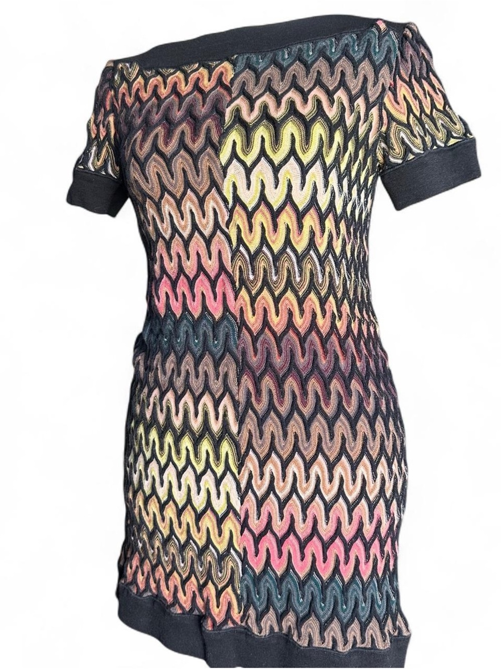 Vintage Missoni Italy Multicolor Wave Knit Mini Dress